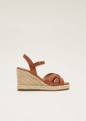 Phase Eight Leather Multi Strap Wedge Espadrille Heels Brown Canada | JOWRNG-194